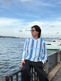 ストライプ柄ストレッチロングTシャツ ※左袖にマーキング可
