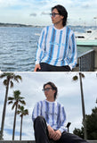 ストライプ柄ストレッチロングTシャツ ※左袖にマーキング可