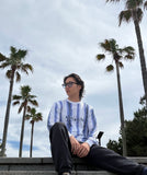 ストライプ柄ストレッチロングTシャツ ※左袖にマーキング可