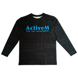 スポーツタイポグラフィ【ブラック】ストレッチロングTシャツ ※左袖にマーキング可